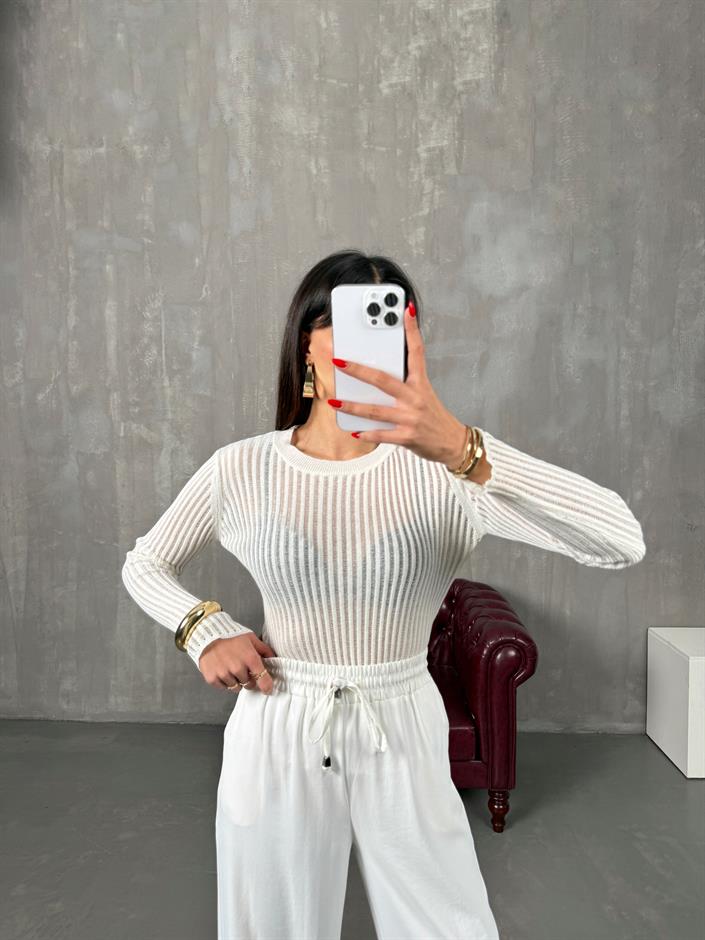 Glov Beyaz Transparan Fitilli Bluz