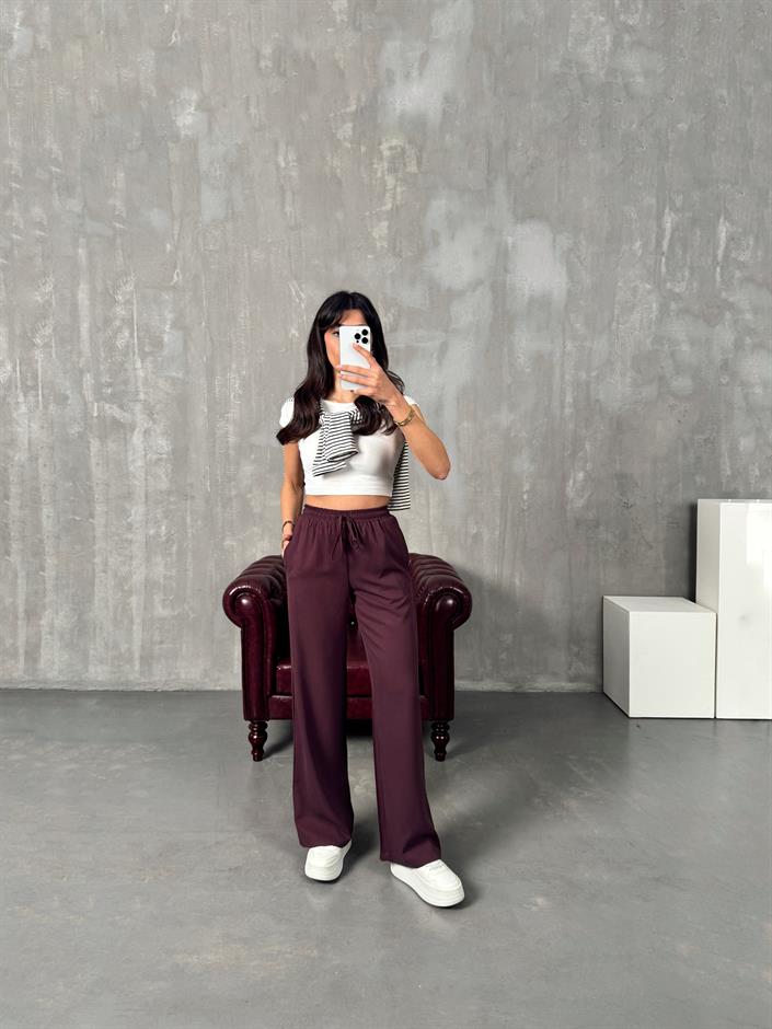 Parisian Bordo Tensel Muadil Beli Lastikli Pantolon