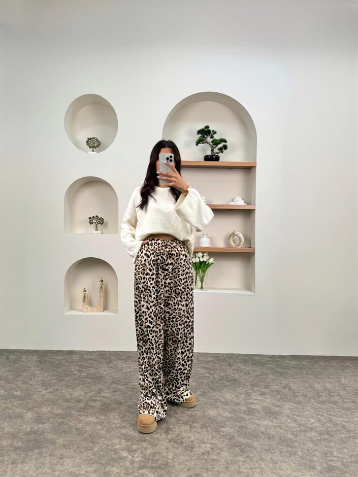 FL Leopar Desenli Saten Pantolon