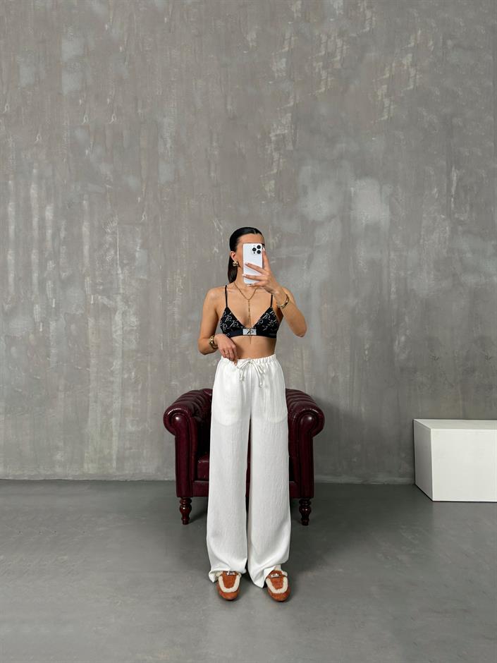 Gage Beyaz Çizgili Tensel Pantolon