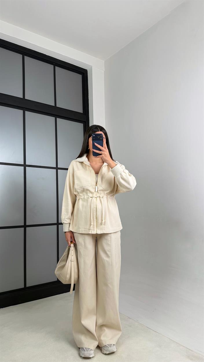 Taş Beli Lastikli Kuşaklı Ceket Pantolon Gabardin Takım GAUS-01112