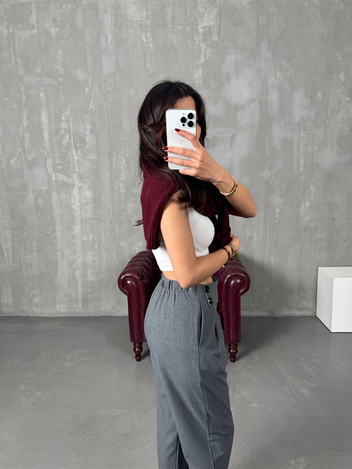 Punta Gri Arka Beli Lastikli Tasarım Pantolon