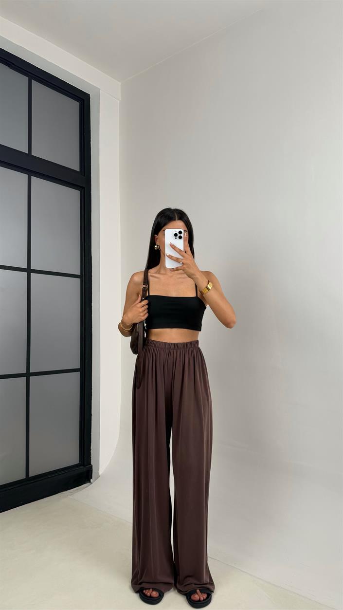 Kahve Beli Lastikli Modal Kumaş Pantolon Gaus00668