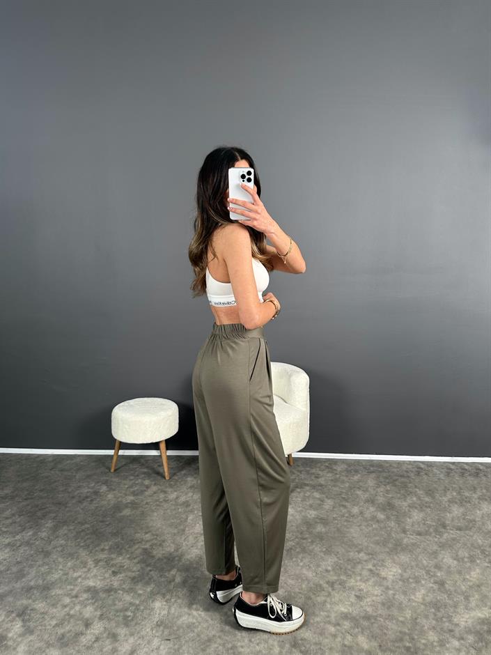 Tanya Haki Yazlık Modal Kumaş Harem Pantolon