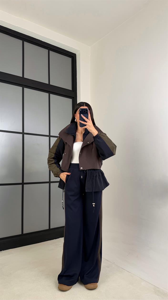 Acı Kahve Beli Lastikli Paraşüt Detaylı Ceket Pantolon Takım GAUS-01077