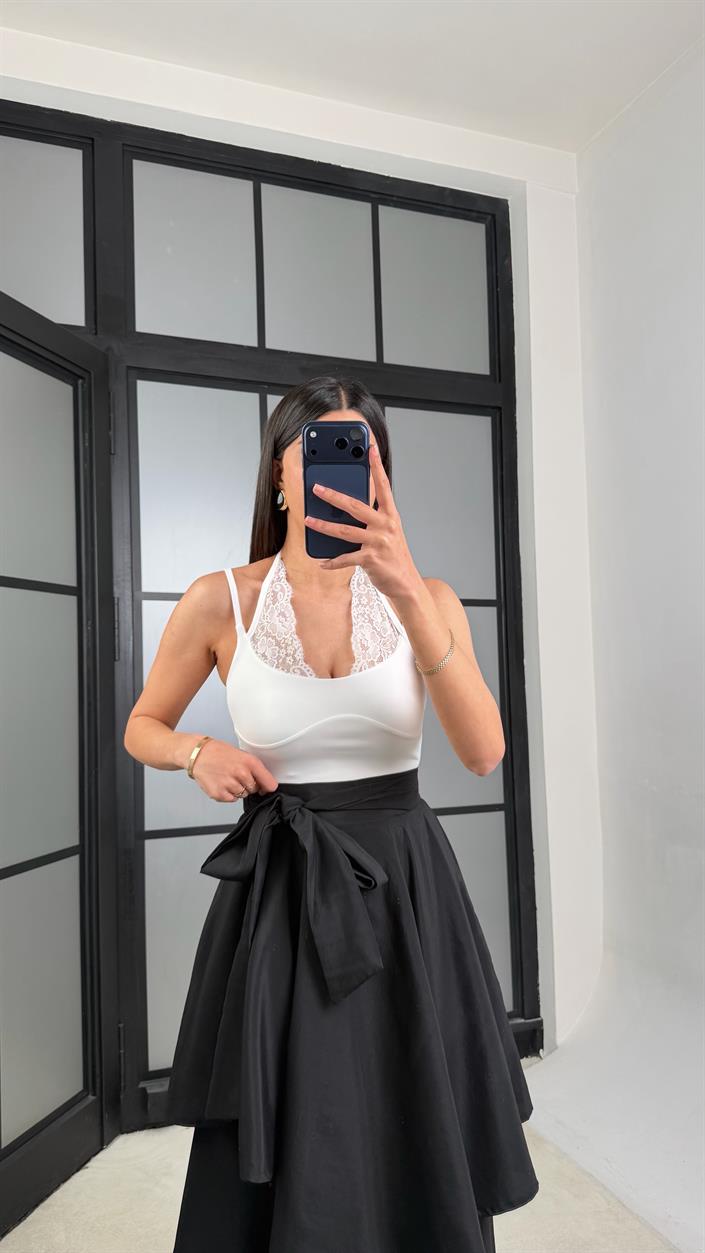 Siyah İthal Tencel Kumaş Tasarım Etek Pantolon GAUS-01412
