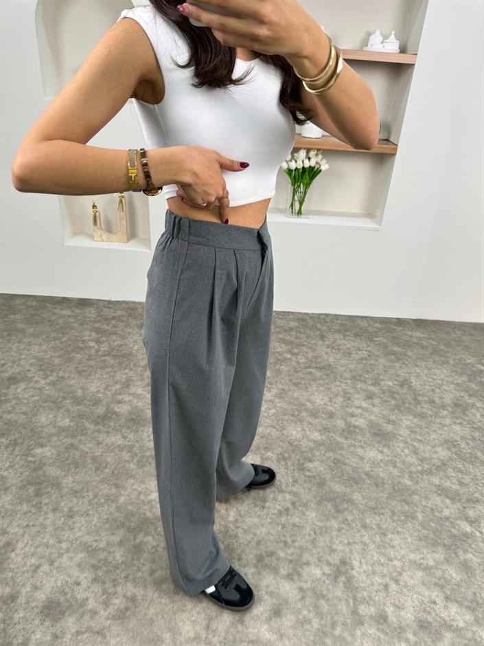 Vona Gri Beli Arkadan Lastikli Pantolon