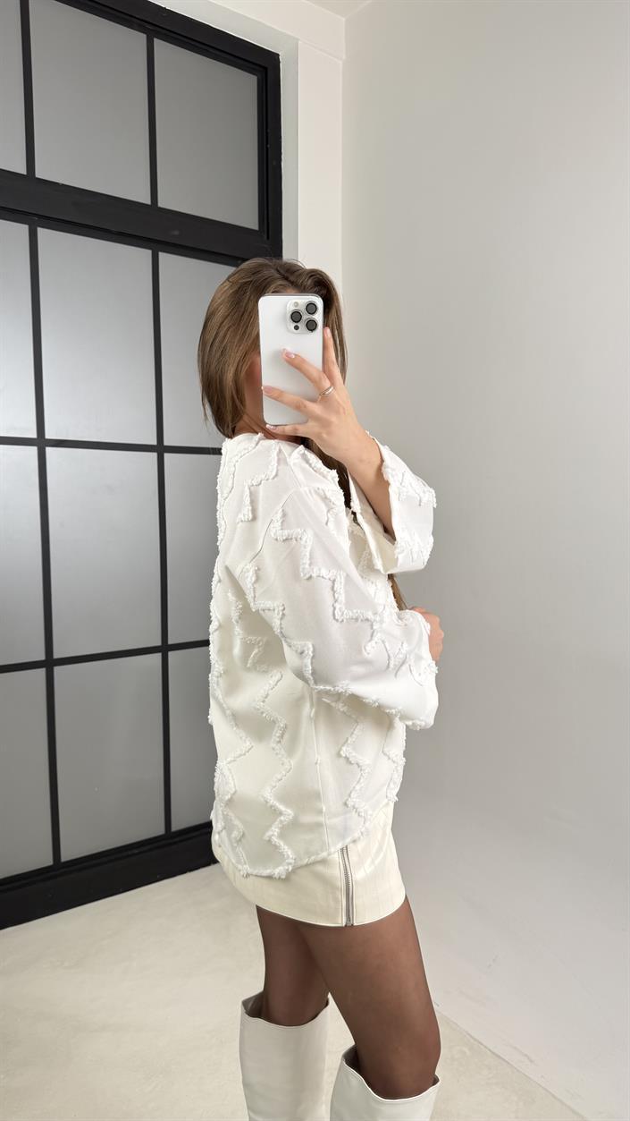 Beyaz Önü Bağlamalı İşleme Detaylı  Kimono GAUS-00450