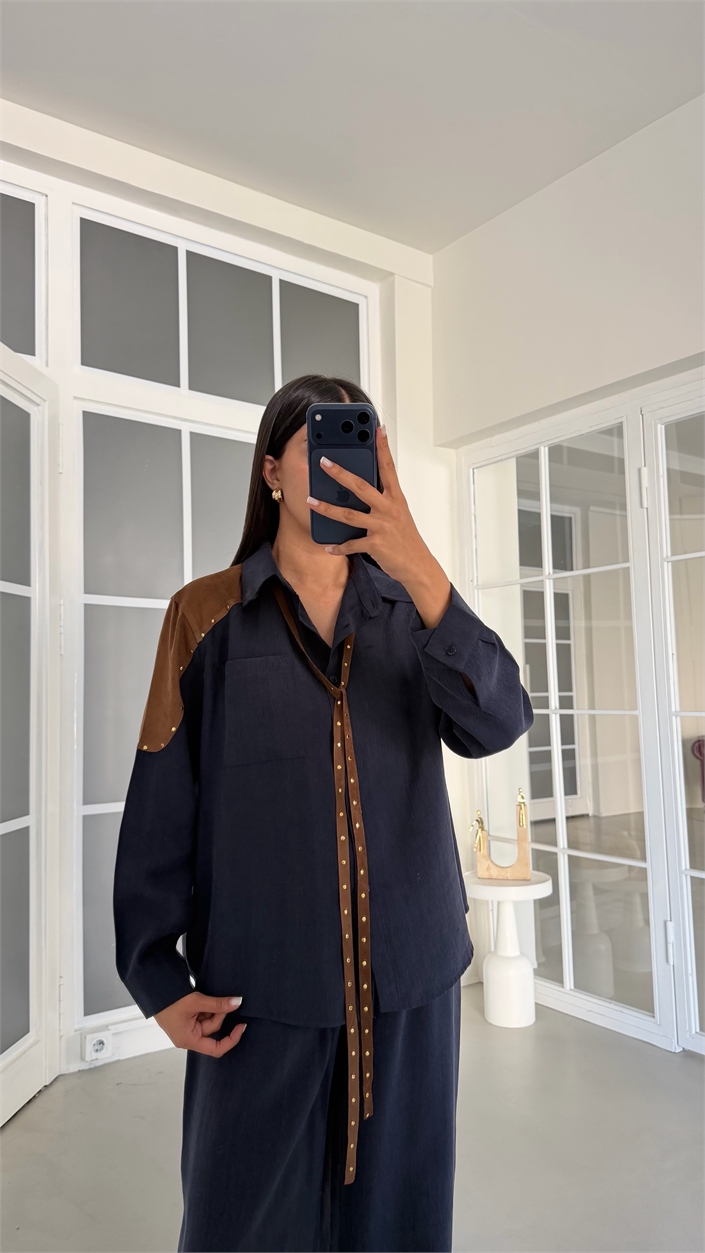 Lacivert Süet Zımba Detaylı Premium Takım GAUS-02066