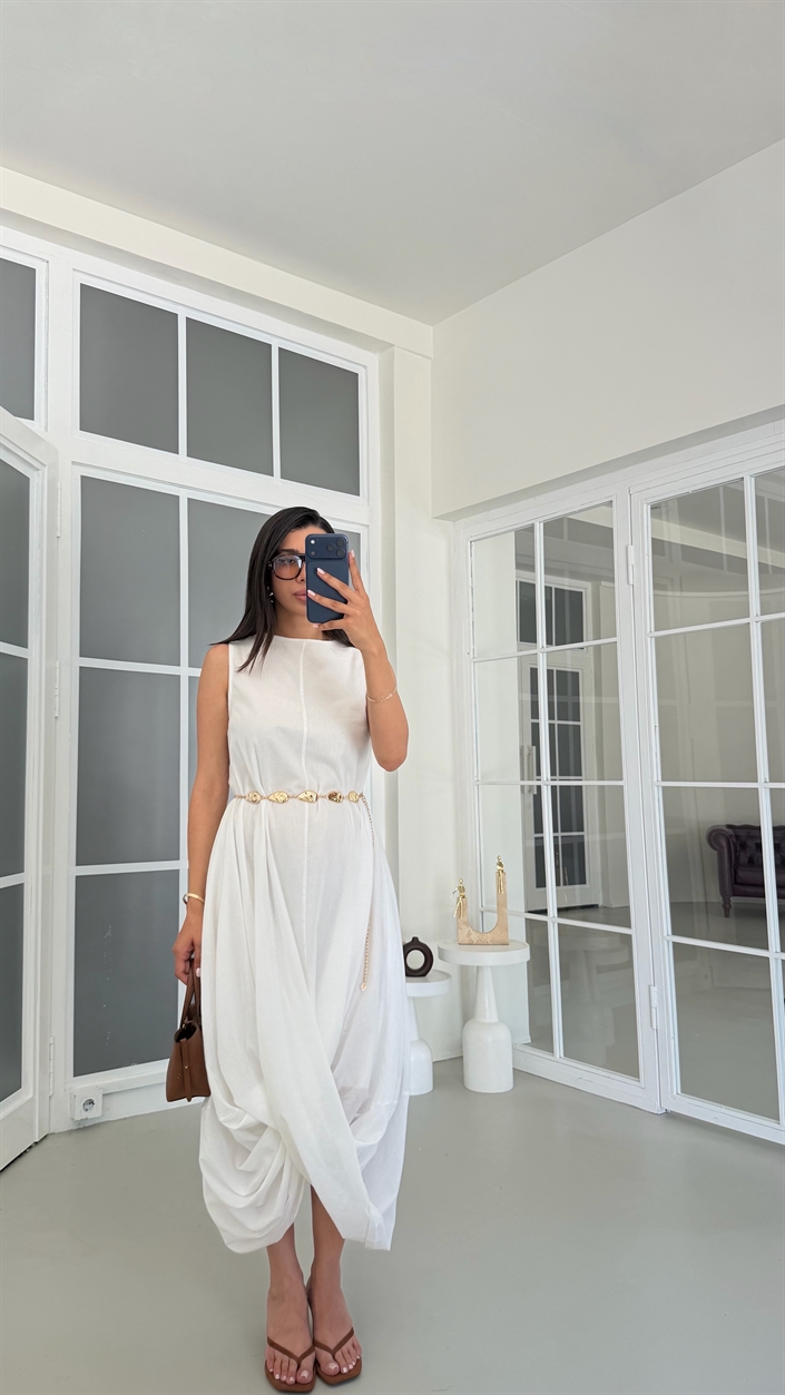 Beyaz Muadil Astarlı Balon Elbise GAUS-01805