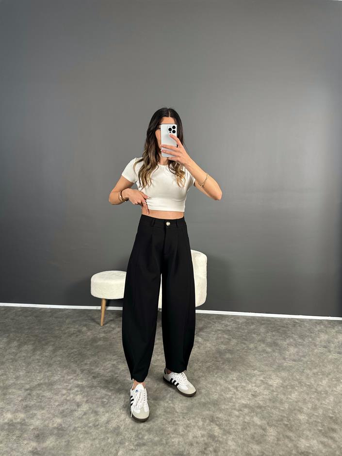 Julia Siyah Balon Şalvar Premium Pantolon 
