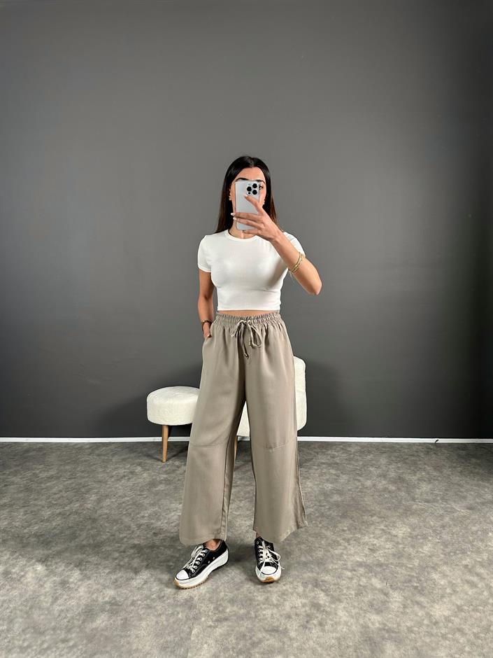 Premium Vizon Tensel Bilekte Bol Paça Pantolon