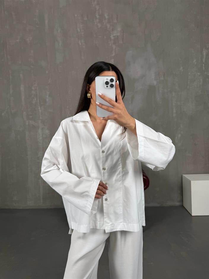 Beyaz Poplin Oversize Gömlek Gaus00066