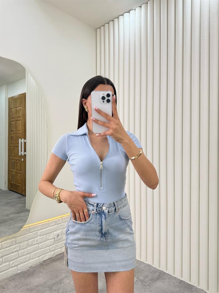 Mavi Önü Fermuarlı Tshirt Gaus00330