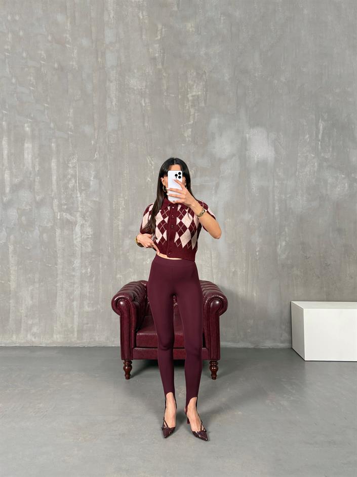 Raser Bordo Topuktan Geçirmeli Yumuşak Dokulu Tayt