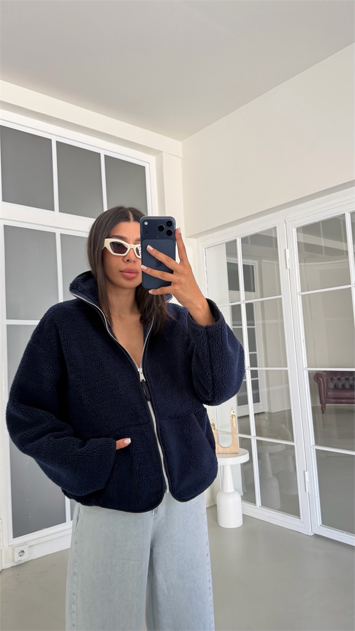 Lacivert Fermuarlı Cepli Polar Sweatshirt GAUS-02031