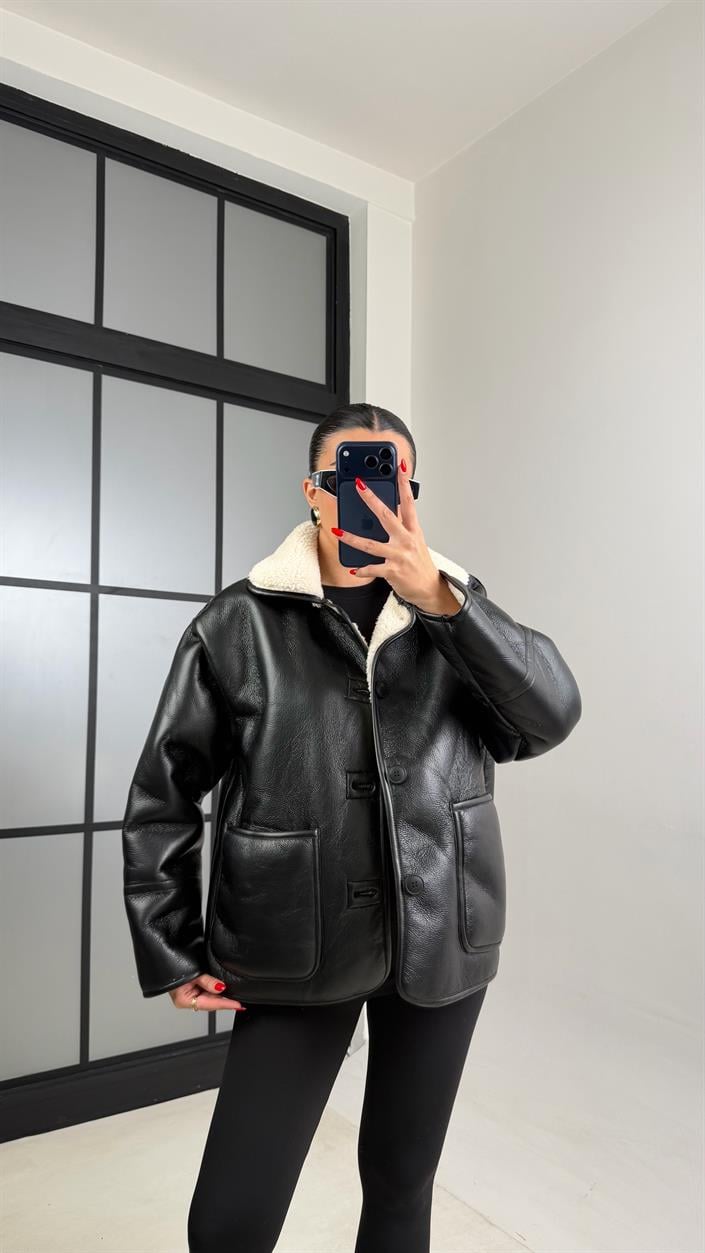 Siyah Çift Taraflı İçi Kürklü Mont GAUS-01008