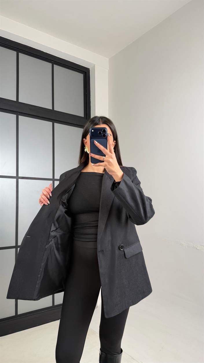 Siyah Astarlı Vatkalı Blazer Süet Ceket GAUS-01104