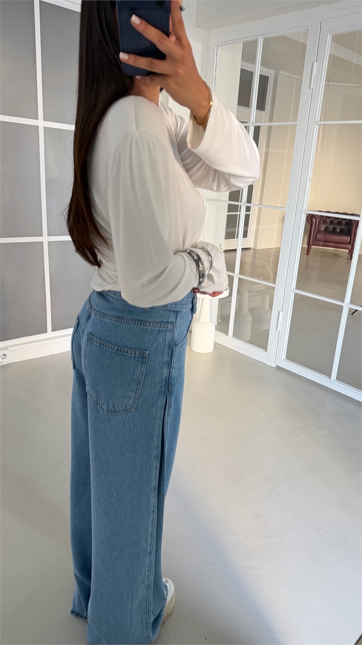 Mavi Kendinden Kemerli Geniş Paça Jean GAUS-02042