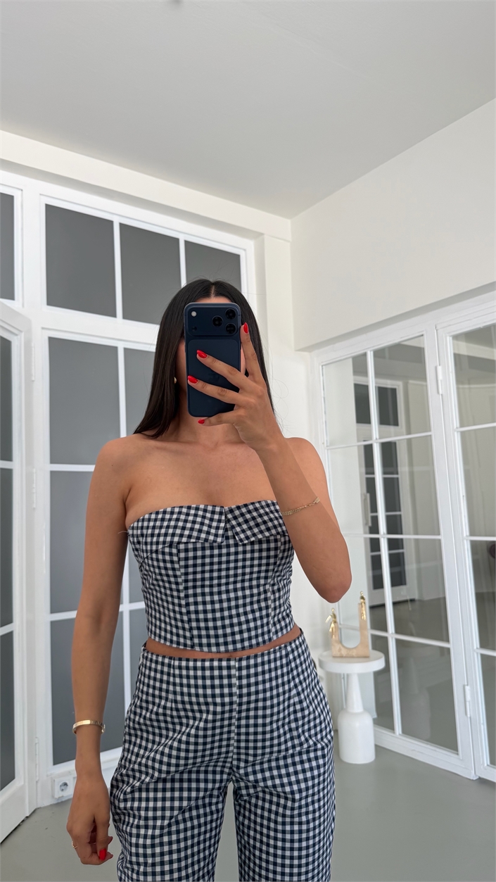 Lacivert Pötikare Crop Capri Premium Takım GAUS-01870