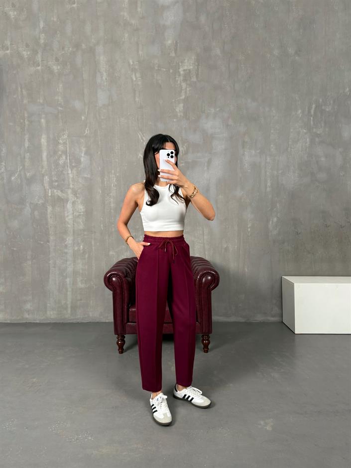 Sofya Bordo Oysh Muadil Modal Kumaş Balon Pantolon