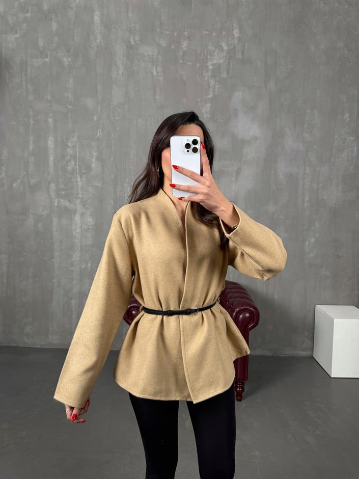 Vita Camel Kemerli Kaşe Ceket