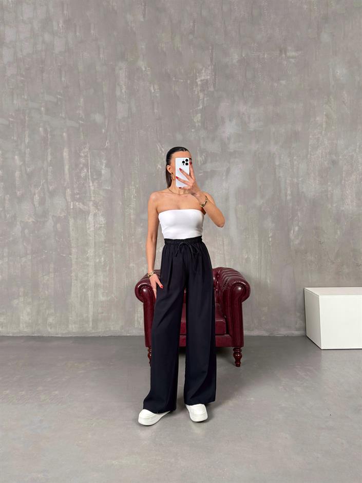 Setra Siyah Beli Lastikli Tensel Kumaş Pantolon