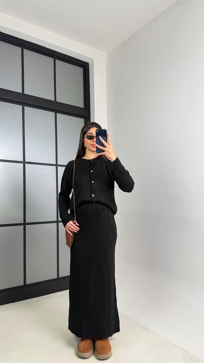 Siyah Hırka Beli Lastikli Etek Triko takım GAUS-00853