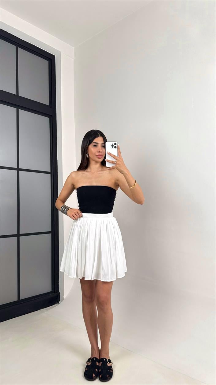 Beyaz Pileli Astarlı Etek Gaus00573