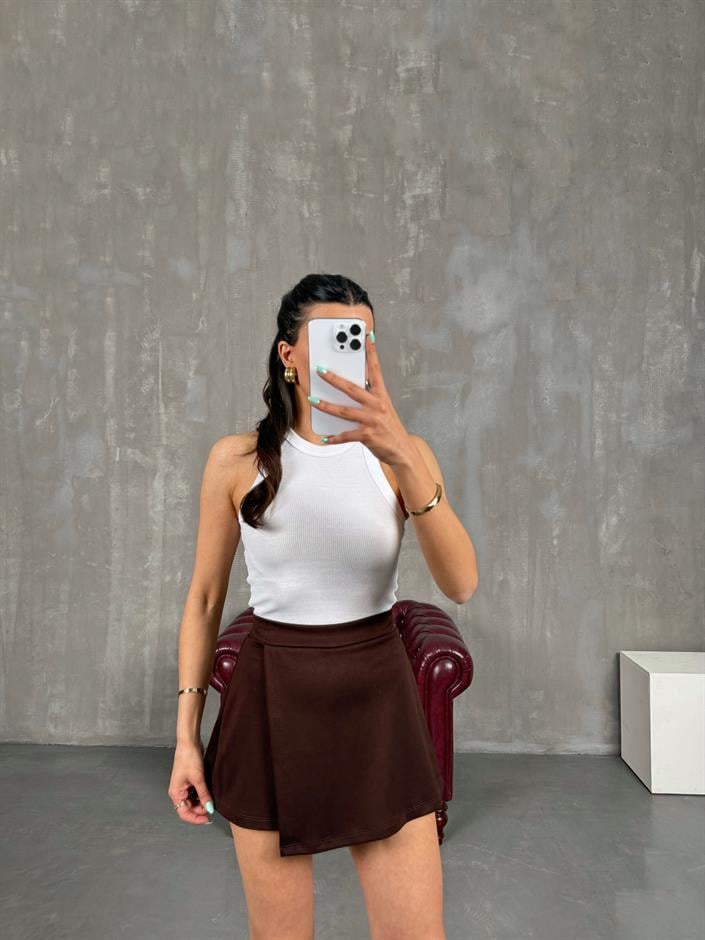 Kahve Etekli Beli Lastikli Modal Şort Gaus00245
