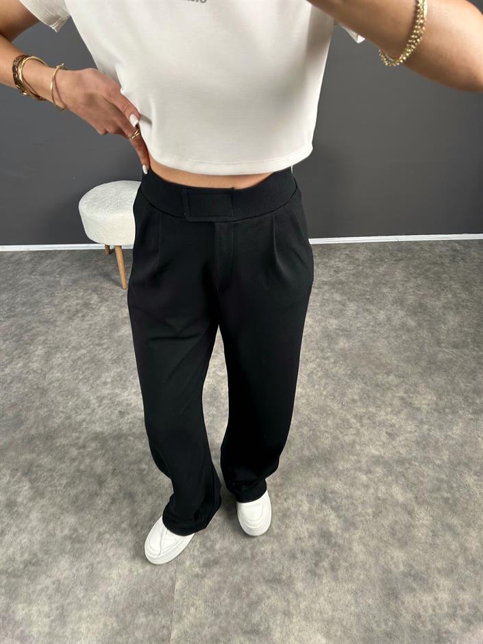 Riona Siyah Cırt Bantlı Pantolon 