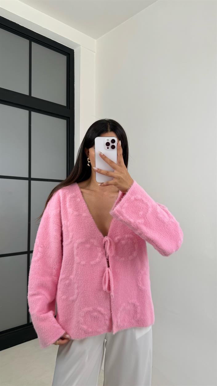 Pembe Önü Bağlamalı Premium Sakallı Hırka GAUS-0092