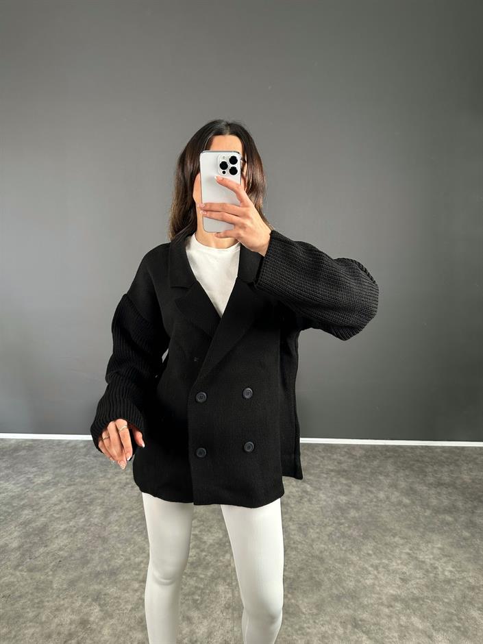 Life Siyah Oversize Düğmeli Premium Hırka