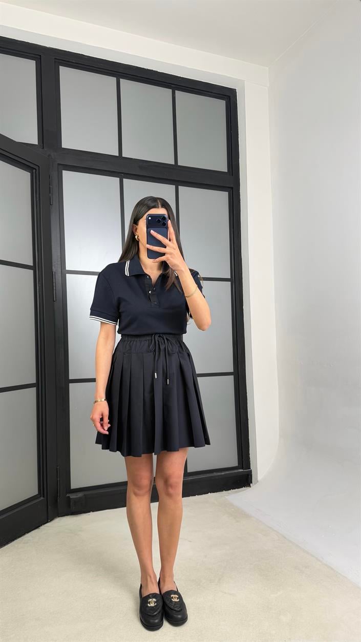 Lacivert Muadil Polo Yaka Beli Lastikli Premium Elbise GAUS-01496
