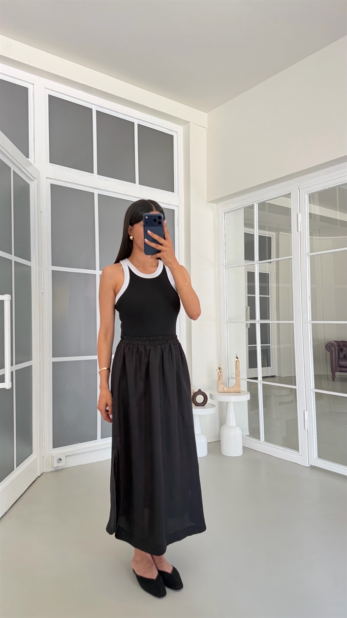 Siyah Beli Lastikli Basic Elbise GAUS-01779