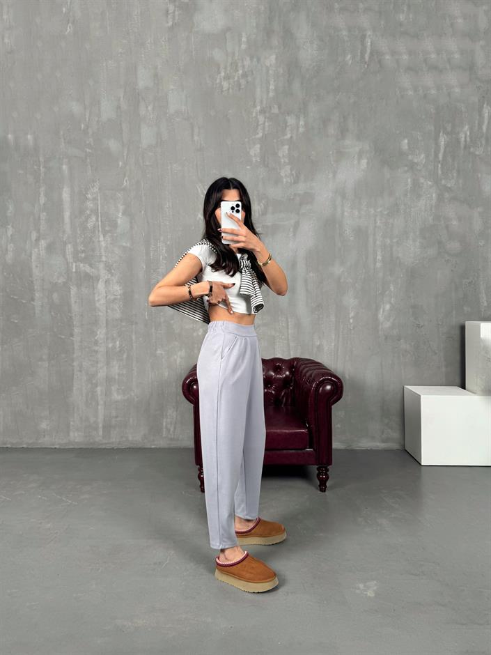 Weld Gri Arkası Lastikli Cepli Harem Pantolon