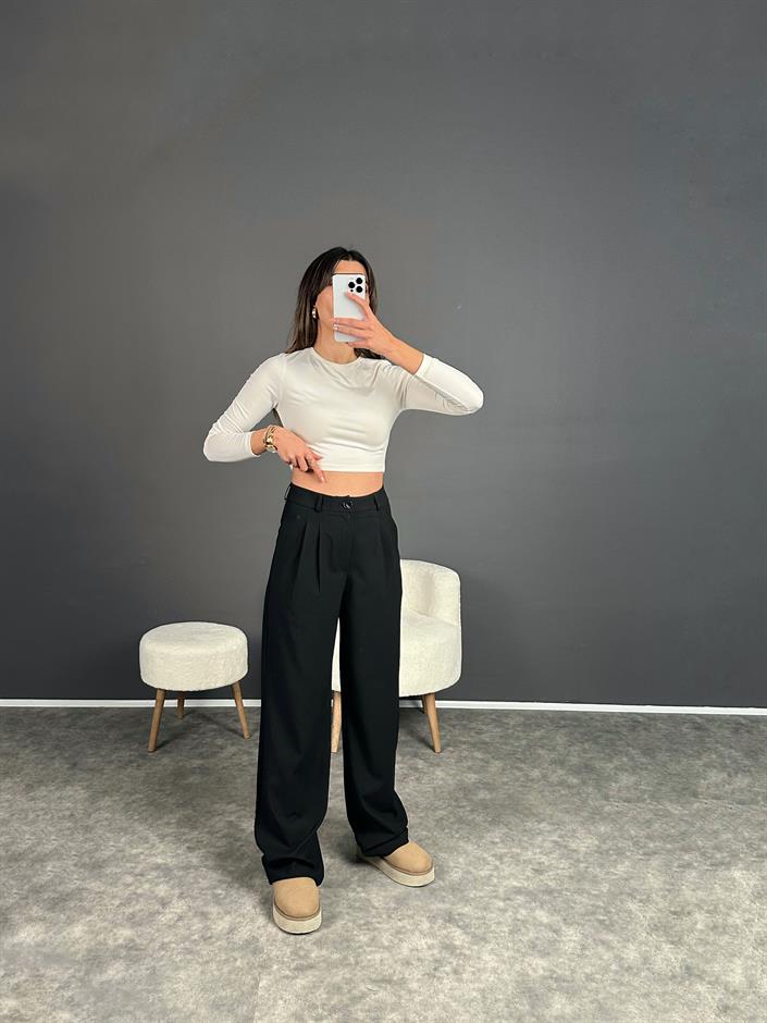 Noa Siyah Premium Palazzo Pantolon 