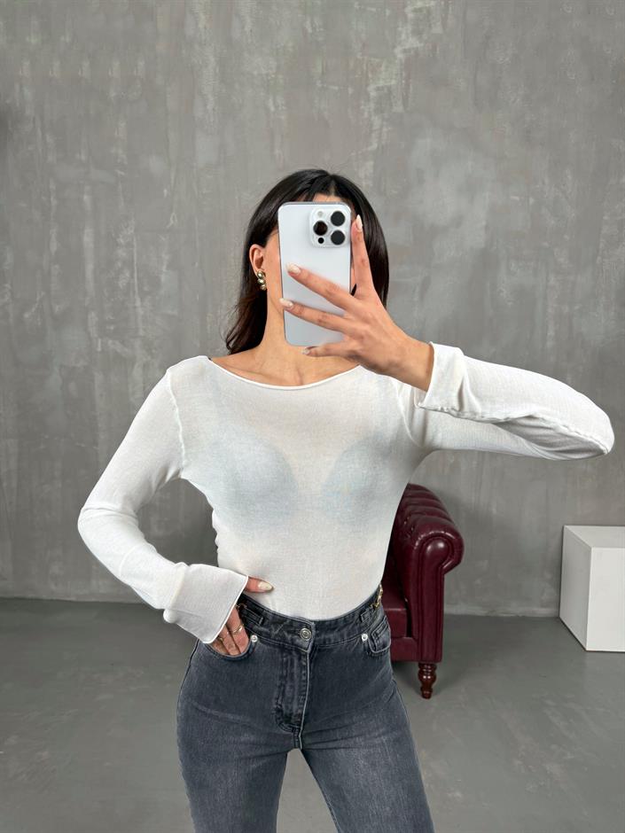 Sarpe Beyaz Transparan İnce Triko