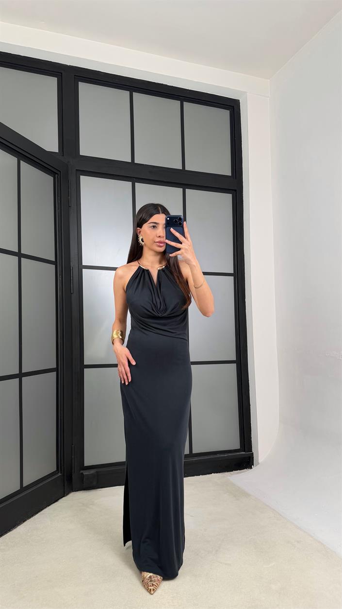 Füme Kolye Detaylı Premium Modal Kumaş Elbise GAUS-01367