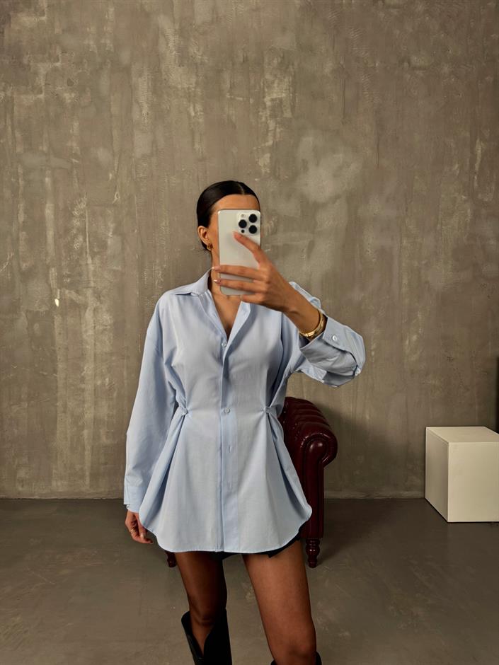 Athen Mavi ZR Model Oversize Tasarım Gömlek