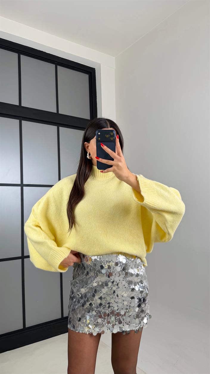 Sarı Balıkçı Yaka Yarasa Kol Triko Kazak GAUS-00928