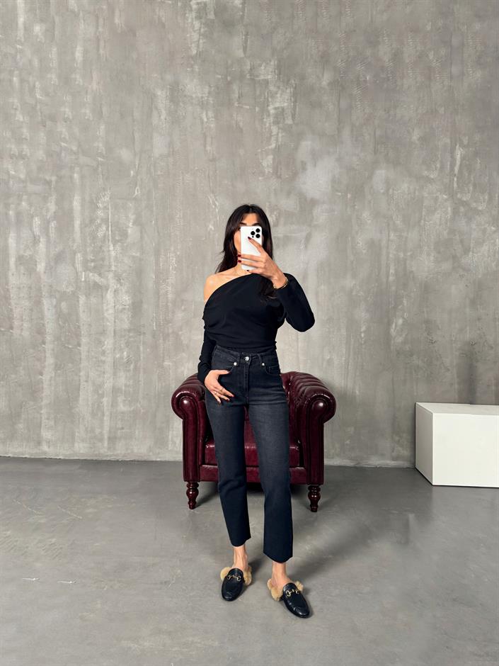 Benet Füme ZR Kesik Paça Likralı Mom Jean