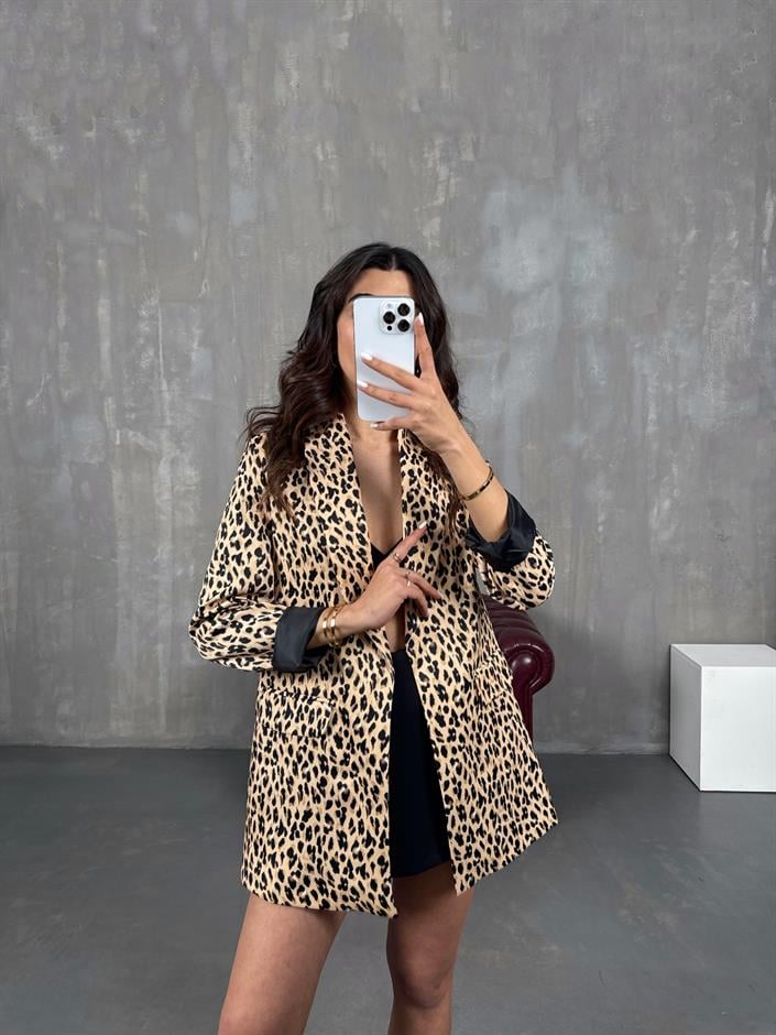 Liyora Leopar Desenli Astarlı Blazer Ceket