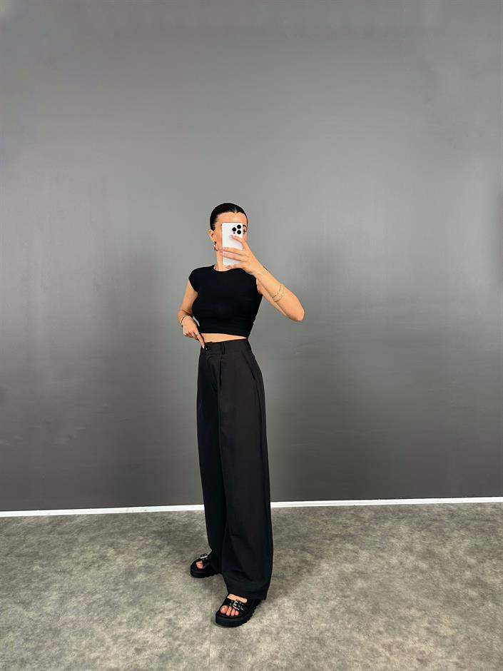 Vos Siyah Poliviskon Kumaş Cepli Pantolon