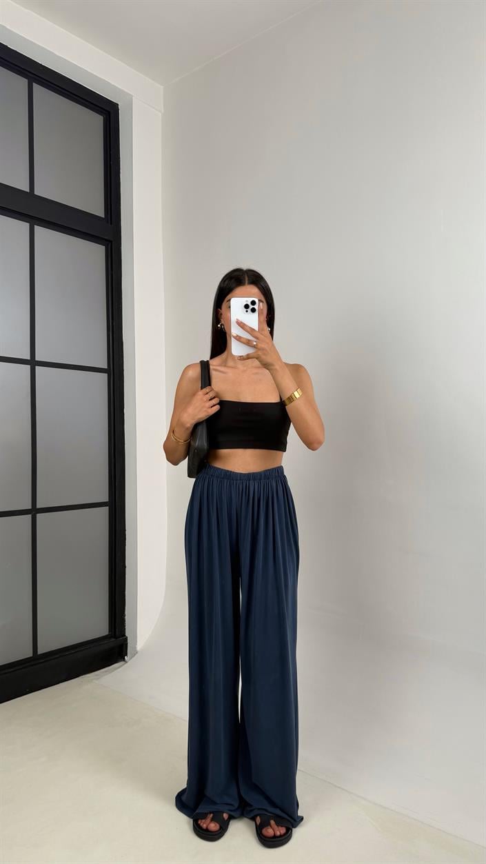 Lacivert Beli Lastikli Modal Kumaş Pantolon Gaus00668