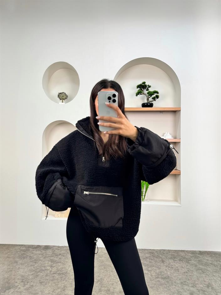 Wons Siyah Peluş Sweatshirt