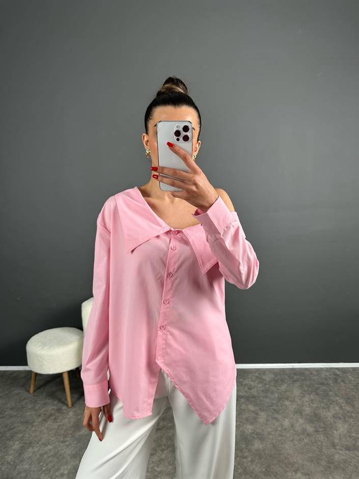 Pembe Düşük Omuz Gömlek
