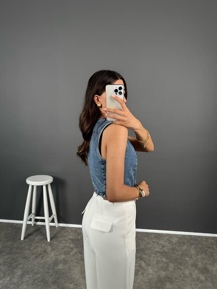 Minda Denim V Yaka Crop Yelek 