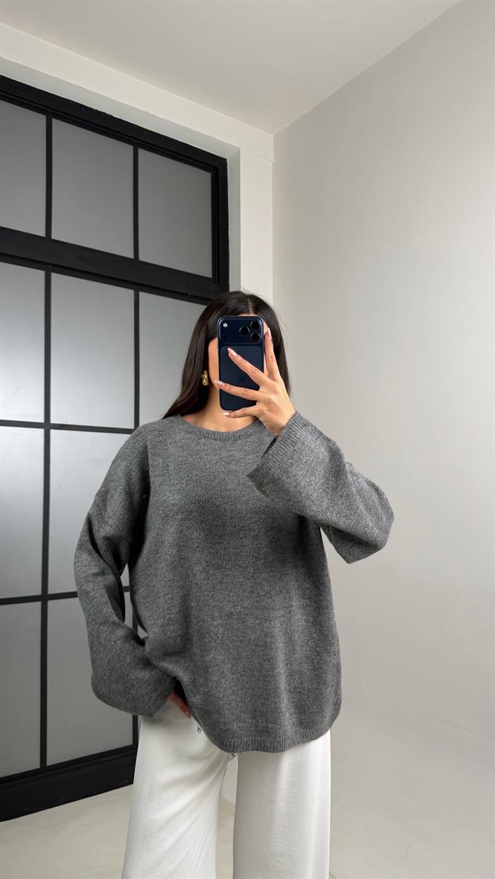 Antrasit Bisiklet Yaka Pinterest Triko Kazak GAUS-00868