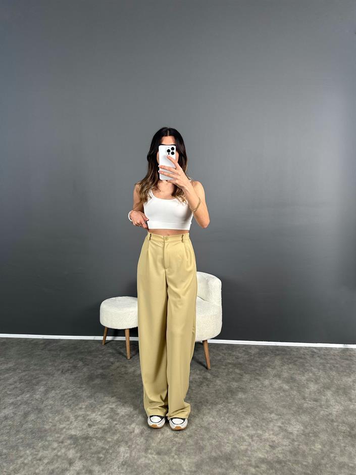 Bera Yeşil Beli Lastikli Palazzo Pantolon